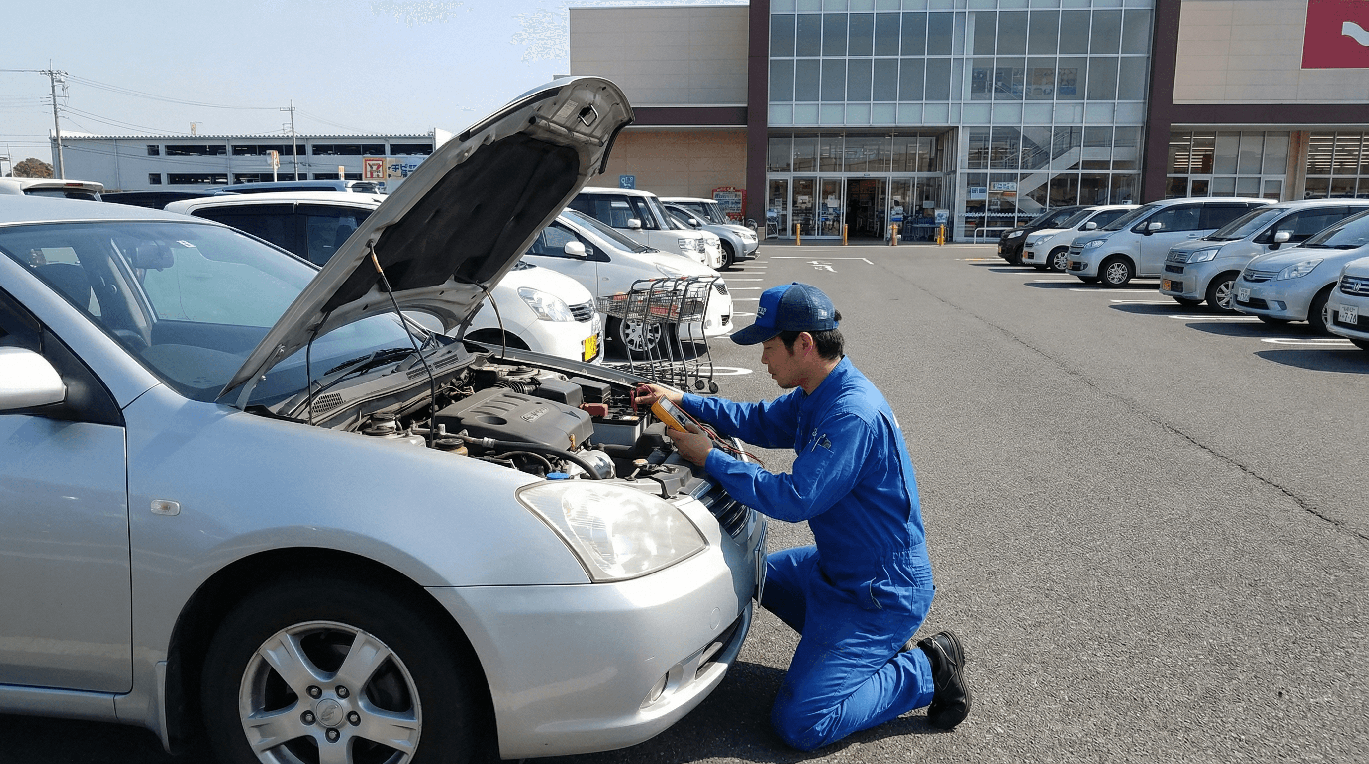 駐車場での作業